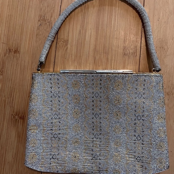 RARE 1950s gold and silver purse vintage hand beaded hand made in France - Picture 5 of 7